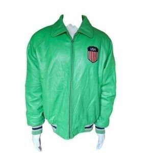 Vintage B-Line USA XXL Leather Jacket Green Varsity Bomber Retro Style